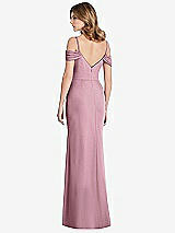 Rear View Thumbnail - Dusty Pink Off-the-Shoulder Chiffon Trumpet Gown with Front Slit