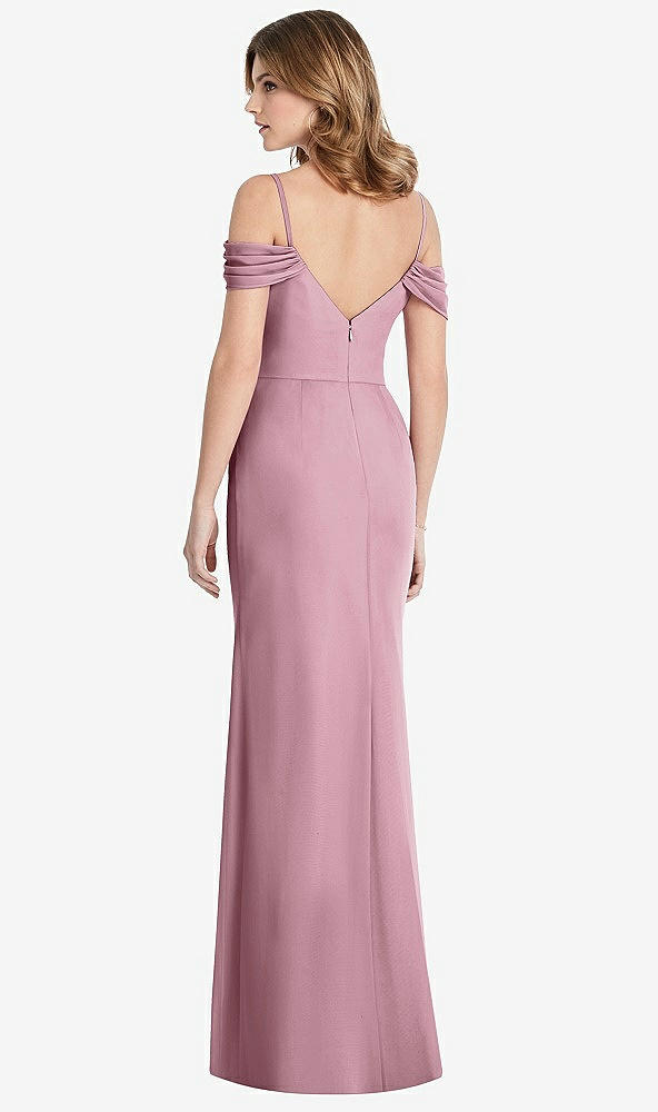 Back View - Dusty Pink Off-the-Shoulder Chiffon Trumpet Gown with Front Slit