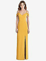 Front View Thumbnail - NYC Yellow Off-the-Shoulder Chiffon Trumpet Gown with Front Slit