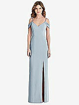 Front View Thumbnail - Mist Off-the-Shoulder Chiffon Trumpet Gown with Front Slit