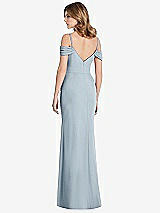 Rear View Thumbnail - Mist Off-the-Shoulder Chiffon Trumpet Gown with Front Slit