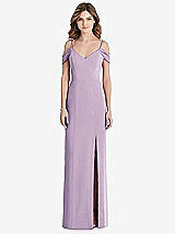Front View Thumbnail - Pale Purple Off-the-Shoulder Chiffon Trumpet Gown with Front Slit