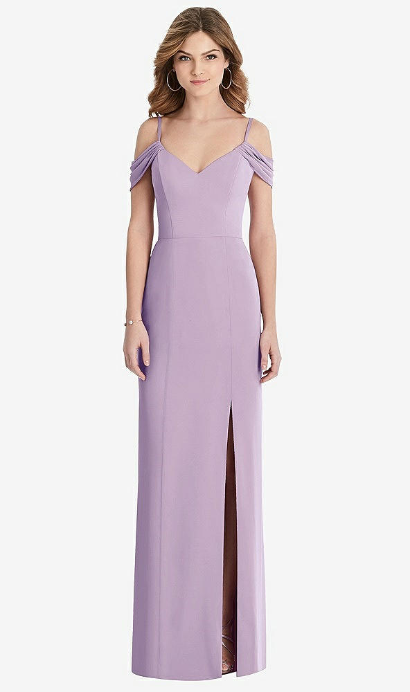 Front View - Pale Purple Off-the-Shoulder Chiffon Trumpet Gown with Front Slit