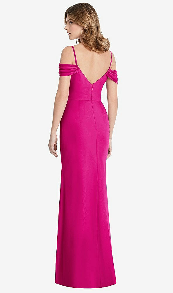 Back View - Think Pink Off-the-Shoulder Chiffon Trumpet Gown with Front Slit