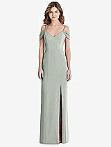 Front View Thumbnail - Willow Green Off-the-Shoulder Chiffon Trumpet Gown with Front Slit