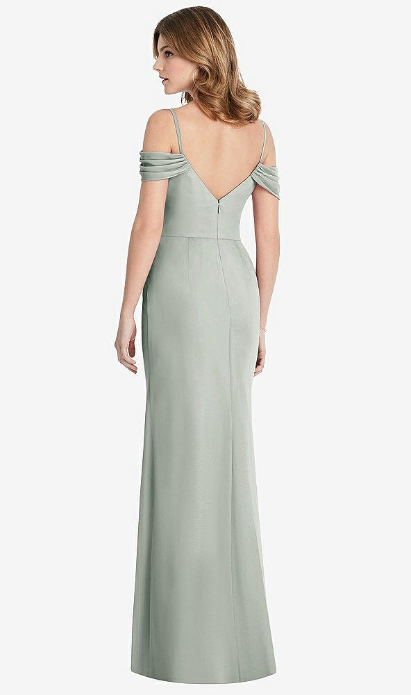 Back View - Willow Green Off-the-Shoulder Chiffon Trumpet Gown with Front Slit