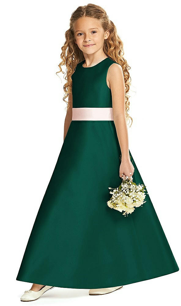 Front View - Hunter Green & Blush Flower Girl Dress FL4062