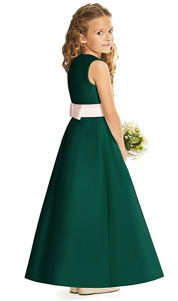 Back View - Hunter Green & Blush Flower Girl Dress FL4062