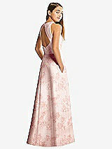 Rear View Thumbnail - Bow And Blossom Print Floral Sleeveless Open-Back Satin Junior Bridesmaid Dress