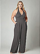 Alt View 1 Thumbnail - Caviar Gray V-Neck Backless Pleated Front Jumpsuit