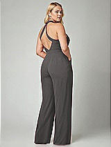 Alt View 2 Thumbnail - Caviar Gray V-Neck Backless Pleated Front Jumpsuit