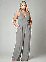 Alt View 1 Thumbnail - Chelsea Gray V-Neck Backless Pleated Front Jumpsuit