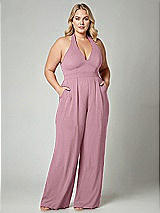 Alt View 1 Thumbnail - Dusty Pink V-Neck Backless Pleated Front Jumpsuit