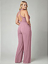 Alt View 2 Thumbnail - Dusty Pink V-Neck Backless Pleated Front Jumpsuit