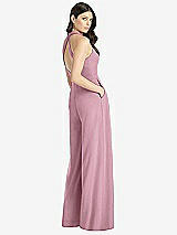 Rear View Thumbnail - Dusty Pink V-Neck Backless Pleated Front Jumpsuit