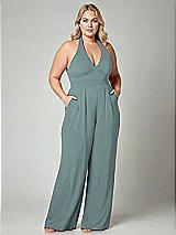 Alt View 1 Thumbnail - Icelandic V-Neck Backless Pleated Front Jumpsuit
