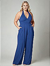 Alt View 1 Thumbnail - Classic Blue V-Neck Backless Pleated Front Jumpsuit