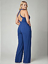 Alt View 2 Thumbnail - Classic Blue V-Neck Backless Pleated Front Jumpsuit