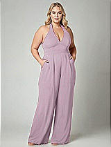 Alt View 1 Thumbnail - Suede Rose V-Neck Backless Pleated Front Jumpsuit