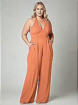 Alt View 1 Thumbnail - Sweet Melon V-Neck Backless Pleated Front Jumpsuit