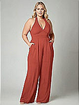 Alt View 1 Thumbnail - Amber Sunset V-Neck Backless Pleated Front Jumpsuit