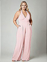 Alt View 1 Thumbnail - Ballet Pink V-Neck Backless Pleated Front Jumpsuit