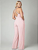 Alt View 2 Thumbnail - Ballet Pink V-Neck Backless Pleated Front Jumpsuit