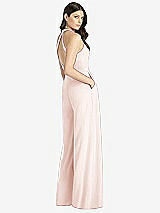 Rear View Thumbnail - Blush V-Neck Backless Pleated Front Jumpsuit