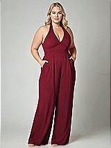 Alt View 1 Thumbnail - Burgundy V-Neck Backless Pleated Front Jumpsuit