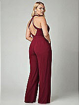 Alt View 2 Thumbnail - Burgundy V-Neck Backless Pleated Front Jumpsuit