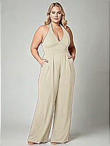 Alt View 1 Thumbnail - Champagne V-Neck Backless Pleated Front Jumpsuit