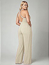 Alt View 2 Thumbnail - Champagne V-Neck Backless Pleated Front Jumpsuit