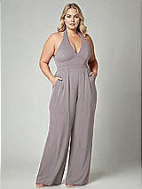 Alt View 1 Thumbnail - Cashmere Gray V-Neck Backless Pleated Front Jumpsuit
