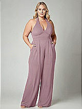 Alt View 1 Thumbnail - Dusty Rose V-Neck Backless Pleated Front Jumpsuit
