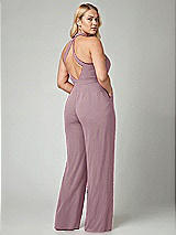 Alt View 2 Thumbnail - Dusty Rose V-Neck Backless Pleated Front Jumpsuit