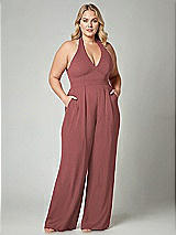 Alt View 1 Thumbnail - English Rose V-Neck Backless Pleated Front Jumpsuit