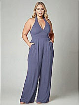 Alt View 1 Thumbnail - French Blue V-Neck Backless Pleated Front Jumpsuit