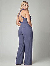 Alt View 2 Thumbnail - French Blue V-Neck Backless Pleated Front Jumpsuit