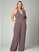 Alt View 1 Thumbnail - French Truffle V-Neck Backless Pleated Front Jumpsuit