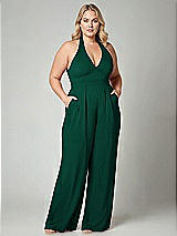 Alt View 1 Thumbnail - Hunter Green V-Neck Backless Pleated Front Jumpsuit