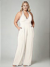 Alt View 1 Thumbnail - Ivory V-Neck Backless Pleated Front Jumpsuit