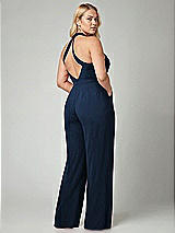 Alt View 2 Thumbnail - Midnight Navy V-Neck Backless Pleated Front Jumpsuit