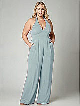 Alt View 1 Thumbnail - Morning Sky V-Neck Backless Pleated Front Jumpsuit