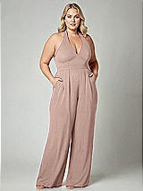 Alt View 1 Thumbnail - Neu Nude V-Neck Backless Pleated Front Jumpsuit