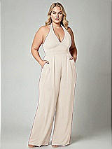 Alt View 1 Thumbnail - Oat V-Neck Backless Pleated Front Jumpsuit