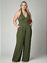 Alt View 1 Thumbnail - Olive Green V-Neck Backless Pleated Front Jumpsuit