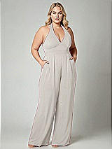 Alt View 1 Thumbnail - Oyster V-Neck Backless Pleated Front Jumpsuit