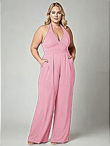 Alt View 1 Thumbnail - Peony Pink V-Neck Backless Pleated Front Jumpsuit