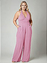 Alt View 1 Thumbnail - Powder Pink V-Neck Backless Pleated Front Jumpsuit