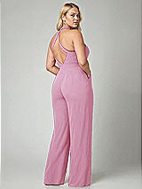 Alt View 2 Thumbnail - Powder Pink V-Neck Backless Pleated Front Jumpsuit